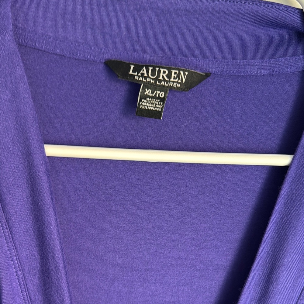 Lauren Ralph Lauren Blue Wrap Blouse 3/4 Sleeve Relaxed Fit - Picture 2 of 4